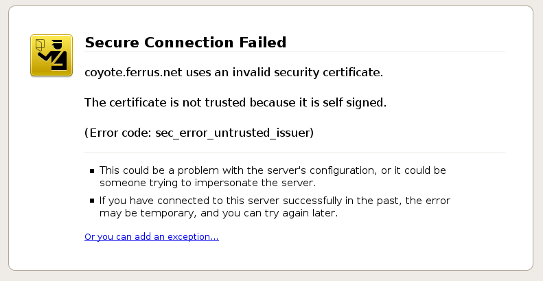 FireFox Error: certificate is not trusted